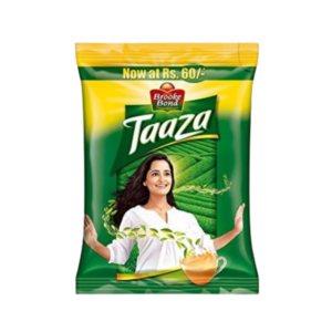 "Brooke Bond Taaza Leaf Tea 250g pack - Fresh, aromatic tea leaves in a green pouch for rich & flavorful Indian chai. Perfect for daily brewing at home or in restaurants."
