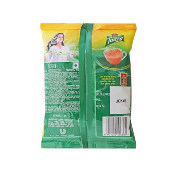 "Brooke Bond Taaza Leaf Tea 250g pack - Fresh, aromatic tea leaves in a green pouch for rich & flavorful Indian chai. Perfect for daily brewing at home or in restaurants.