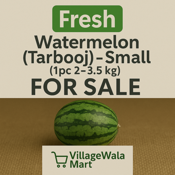 "Small Watermelon 1pc (2-3.5kg) - Sweet, hydrating summer fruit with deep red flesh. Rich in lycopene and electrolytes. Perfect for small families. Farm-fresh quality."